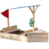Closable boat sandpit with wheel and sail