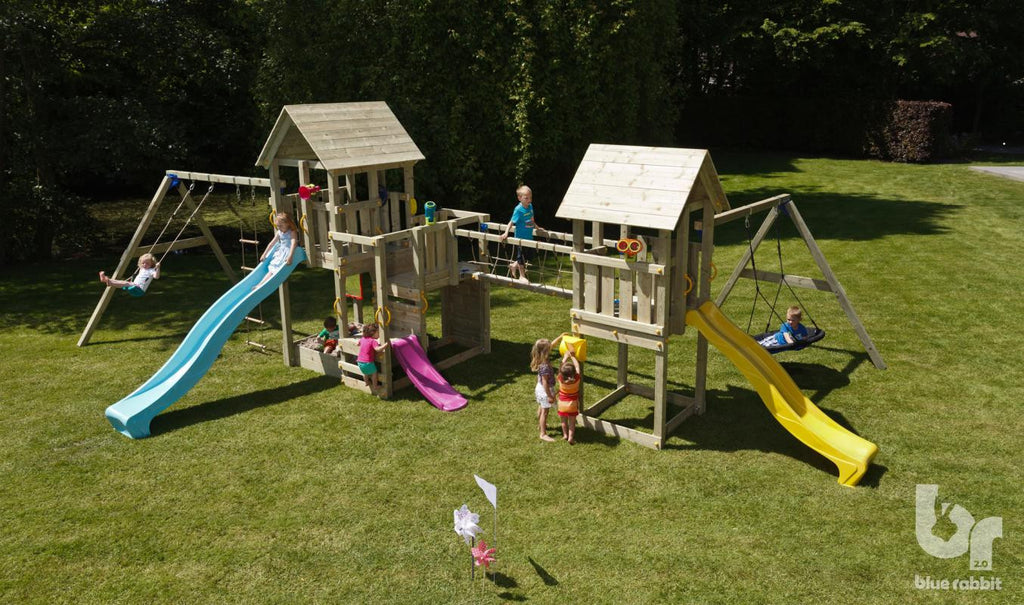 Blue Rabbit Penthouse and Kiosk Towers with 2 Swing Arms, 3 Slides and Bridge