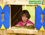 Jungle Gym Chalet Climbing Frame with Swing Arm, Slide, Swing Seats and playhouse