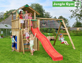 Jungle Gym Chalet Climbing Frame with Swing Arm, Slide, Swing Seats and playhouse