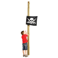 Flag with hoisting system for attachment to climbing frames, playhouses, etc