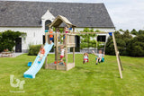 Blue Rabbit Pagoda Tower with Swing Arm, Slide and Swing Seats