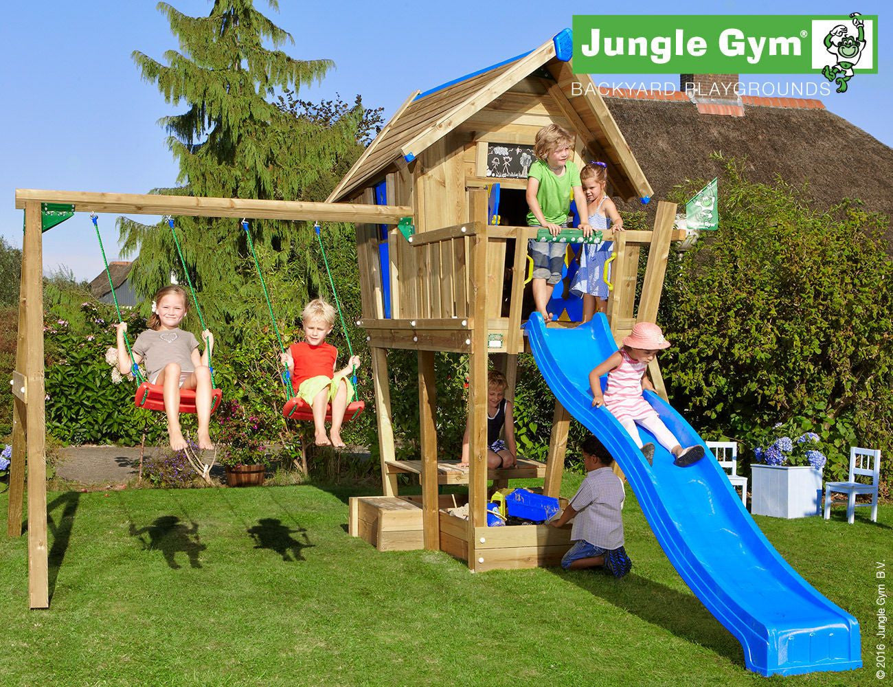 Jungle Gym Crazy Playhouse Tower with Slide and Swing Arm Garden